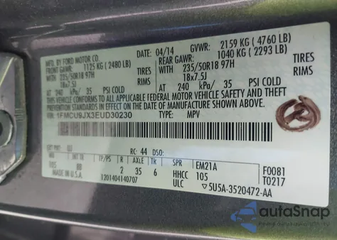 2014 Ford Escape Titanium from USA, damaged, VIN 1FMCU9JX3EUD30230